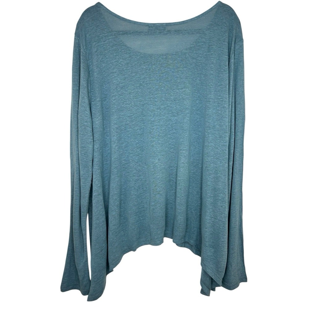 LISA BAYNE Blue Linen Blend Sharkbite Hem Asymmetrical Shirt Top Lagenlook XL - Picture 7 of 7